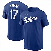 Men's Los Angeles Dodgers #17 Shohei Ohtani Blue 2024 Fuse Name & Number T-Shirt,baseball caps,new era cap wholesale,wholesale hats
